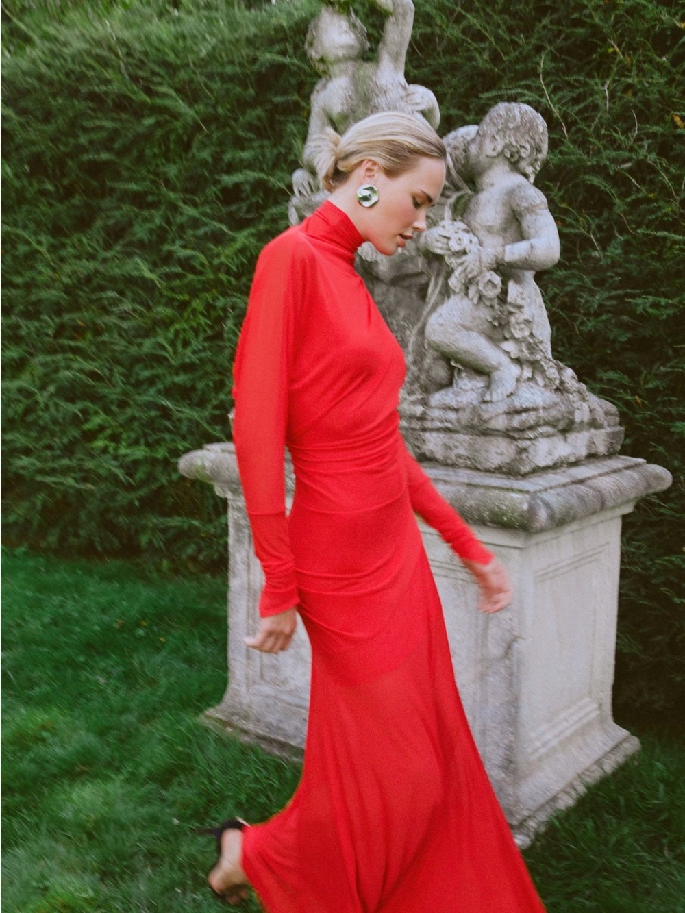 Red High-Neck Sheer Maxi Dress - Picture 4 of 8